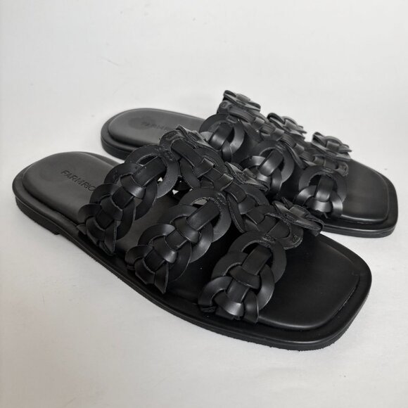 Farm Rio Leather Black Sandals Slides Knotted Braided Slip on Flat Woven 9 40 - Picture 2 of 8